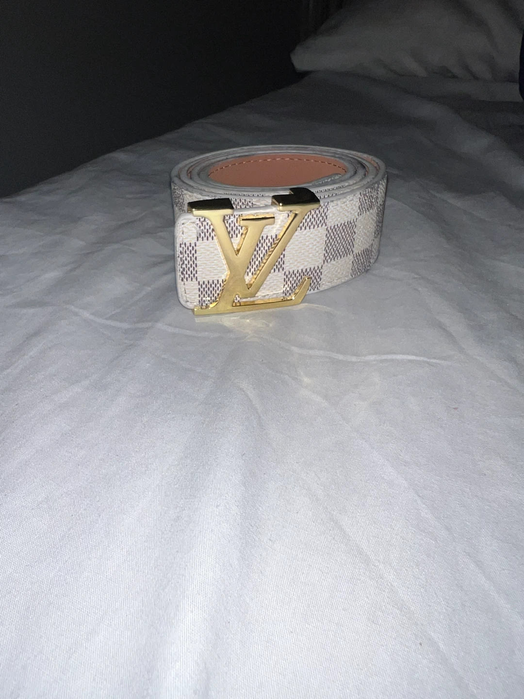 White LV Checkerboard Belt