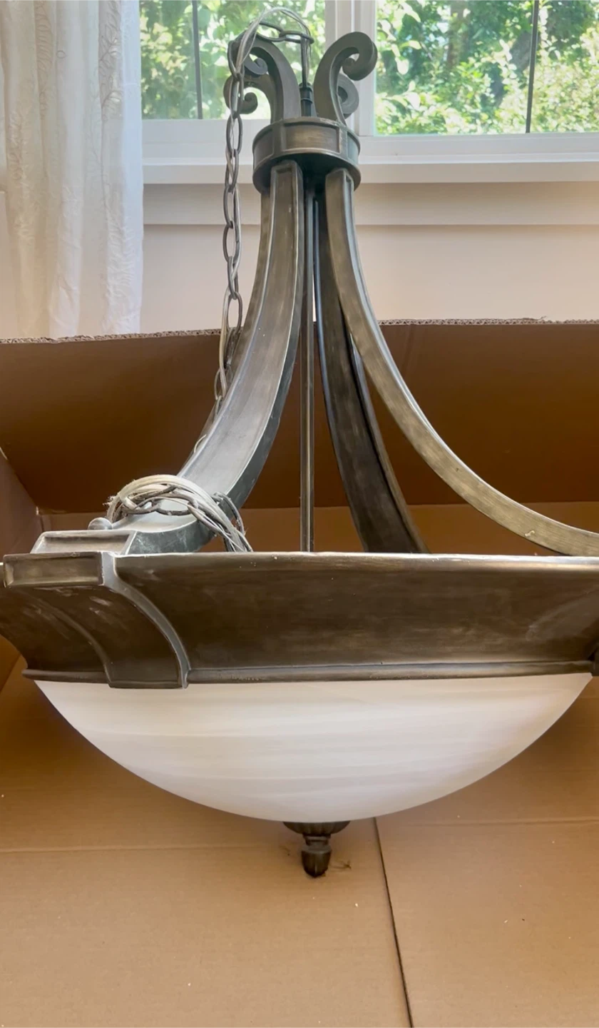 Large Pendant Light Fixture with Frosted Glass Shade - photo 5