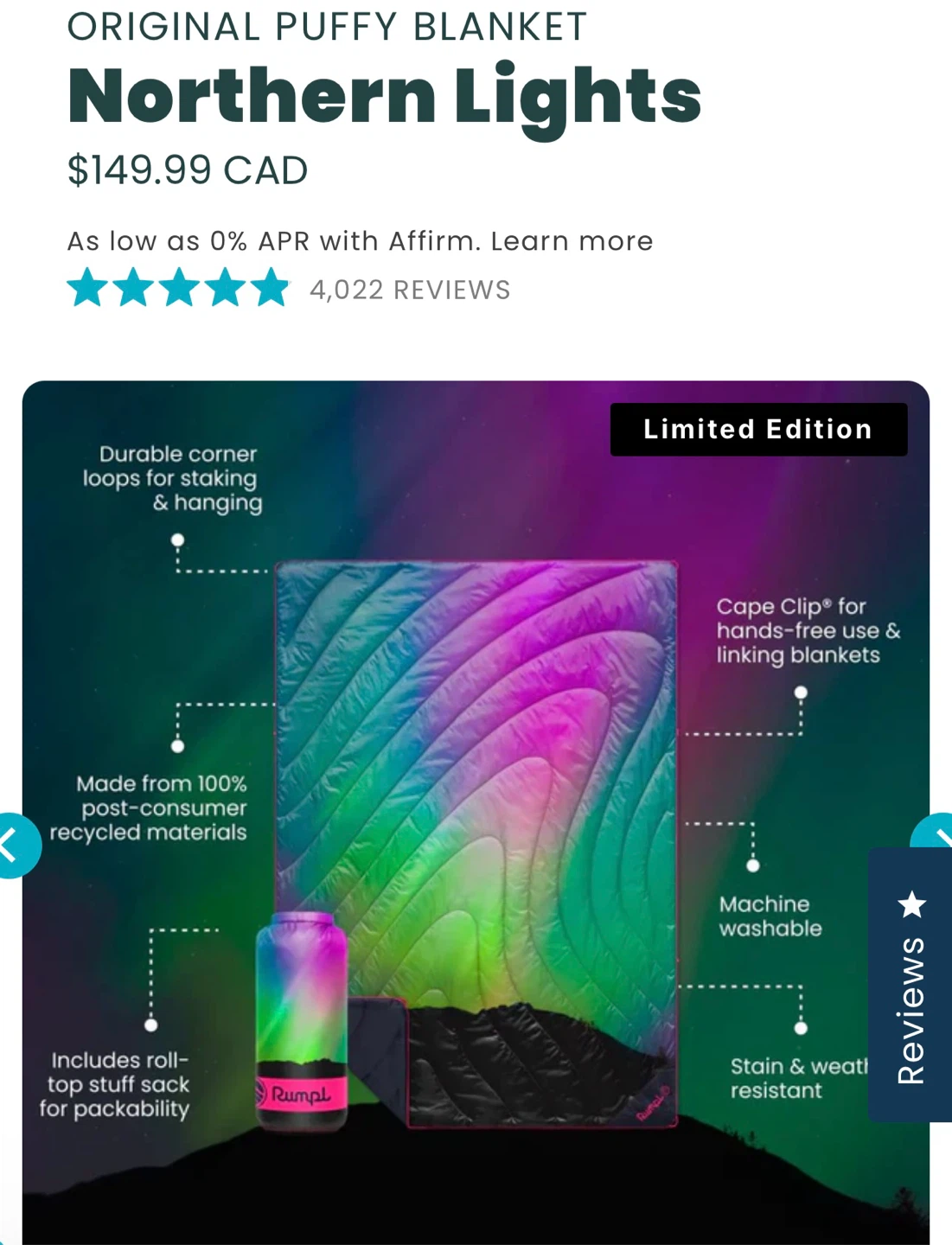 Rumpl Original Puffy Blanket - Northern Lights (Limited Edition) - photo 2