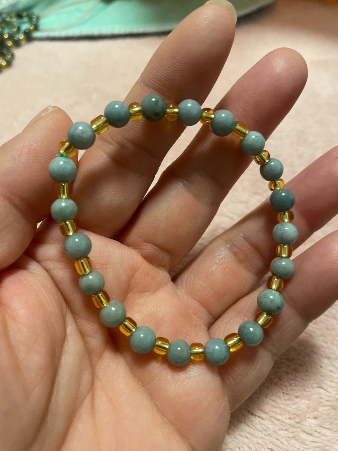 Beaded Bracelet with Jade and Gold-Tone Beads - photo 2