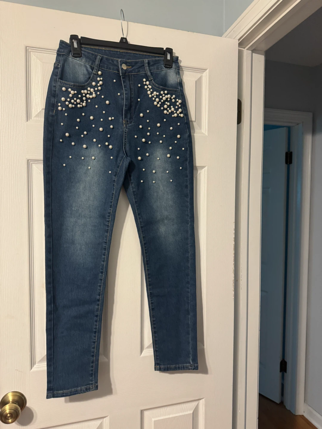 Women's Pearl Embellished Jeans Size M - photo 2