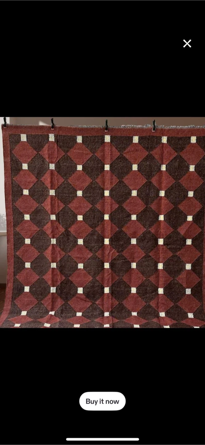 Geometric Pattern wool and jute kilim rug, 7x8 feet