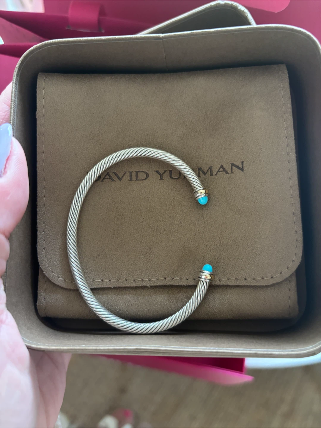 David Yurman Sterling Silver Turquoise Cable Bracelet