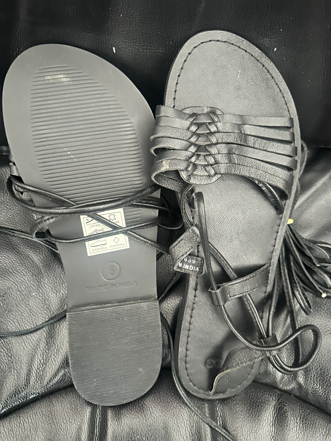 Black Lace-Up Gladiator Sandals - photo 2