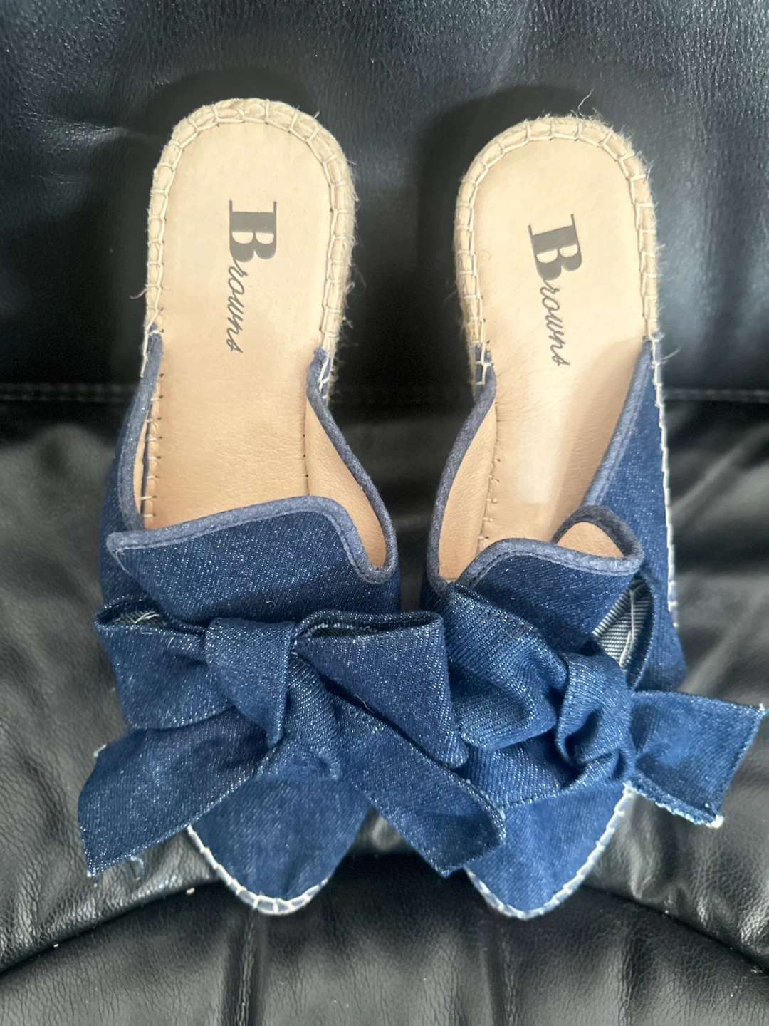 Browns Espadrille Slides with Denim Bows