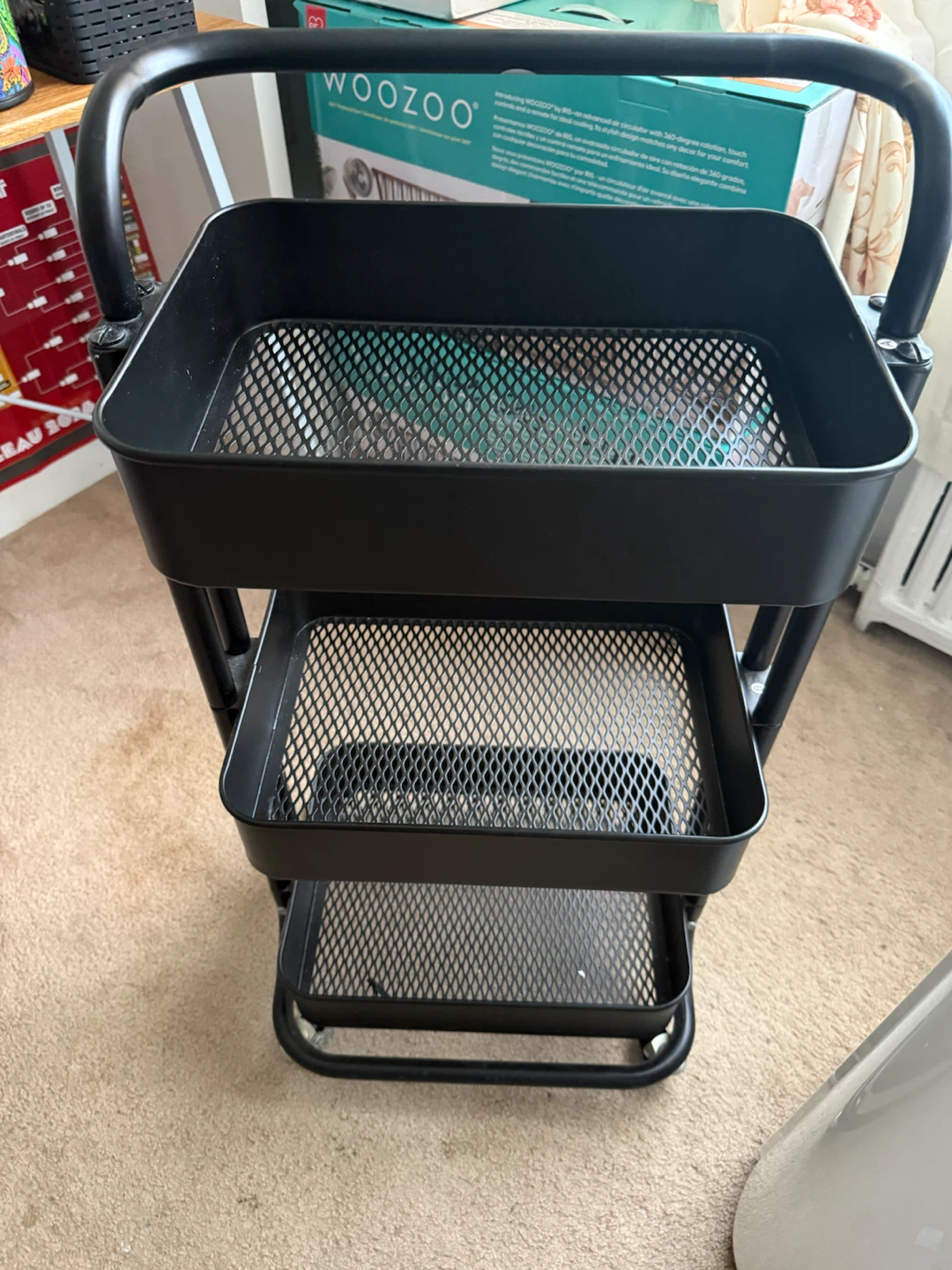 Black 3-Tier Rolling Storage Cart