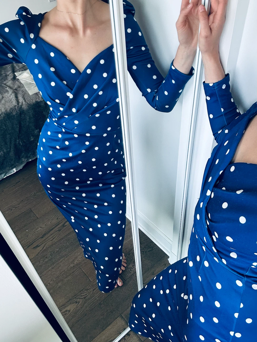 Blue polka dot midi dress