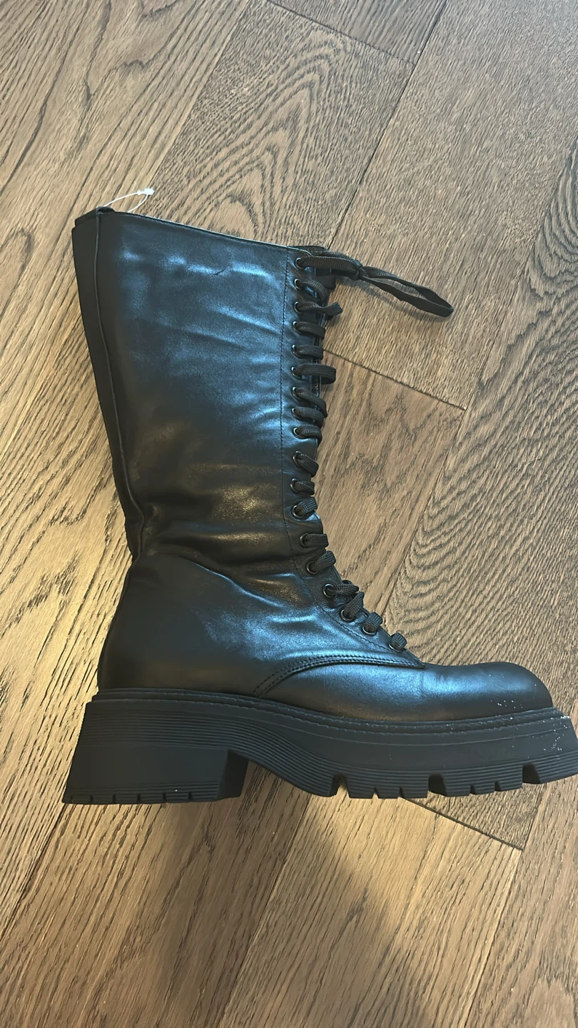 Black Leather Tall Lace-Up Boots
