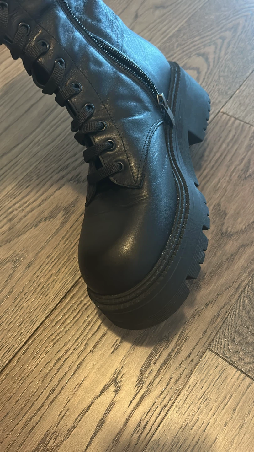 Black Leather Tall Lace-Up Boots - photo 2