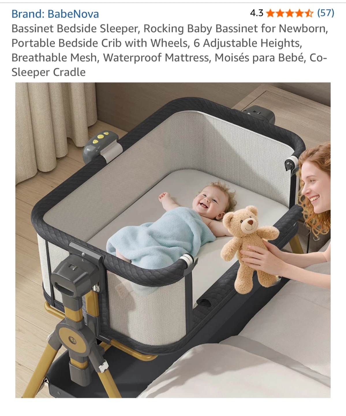 BabeNova Bassinet Bedside Sleeper with Wheels - photo 5