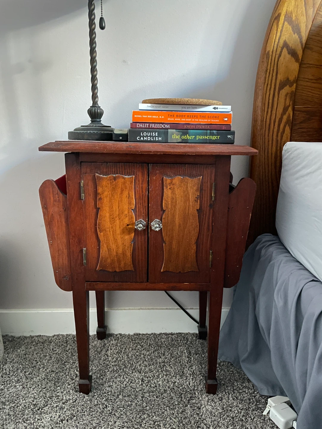 Vintage Wooden Magazine Table with Cabinet