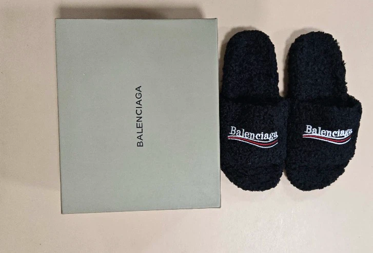 Balenciaga Black Fleece Slides with Box - photo 2