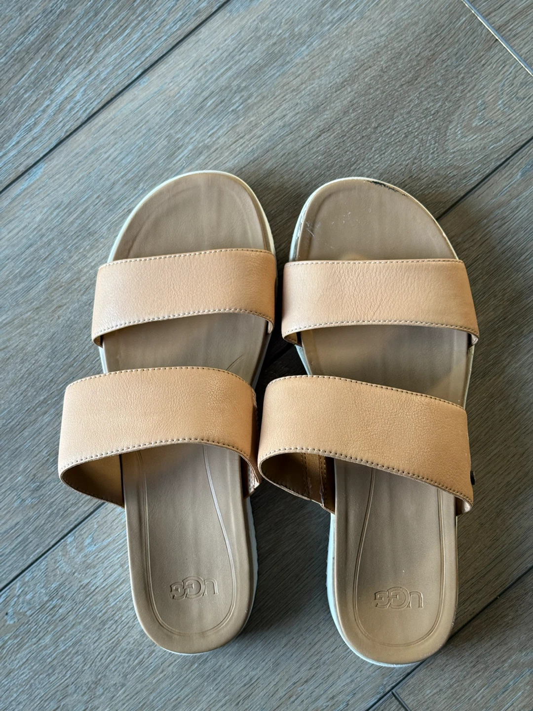 UGG Women's Sandals Tan Leather Slides Size 8