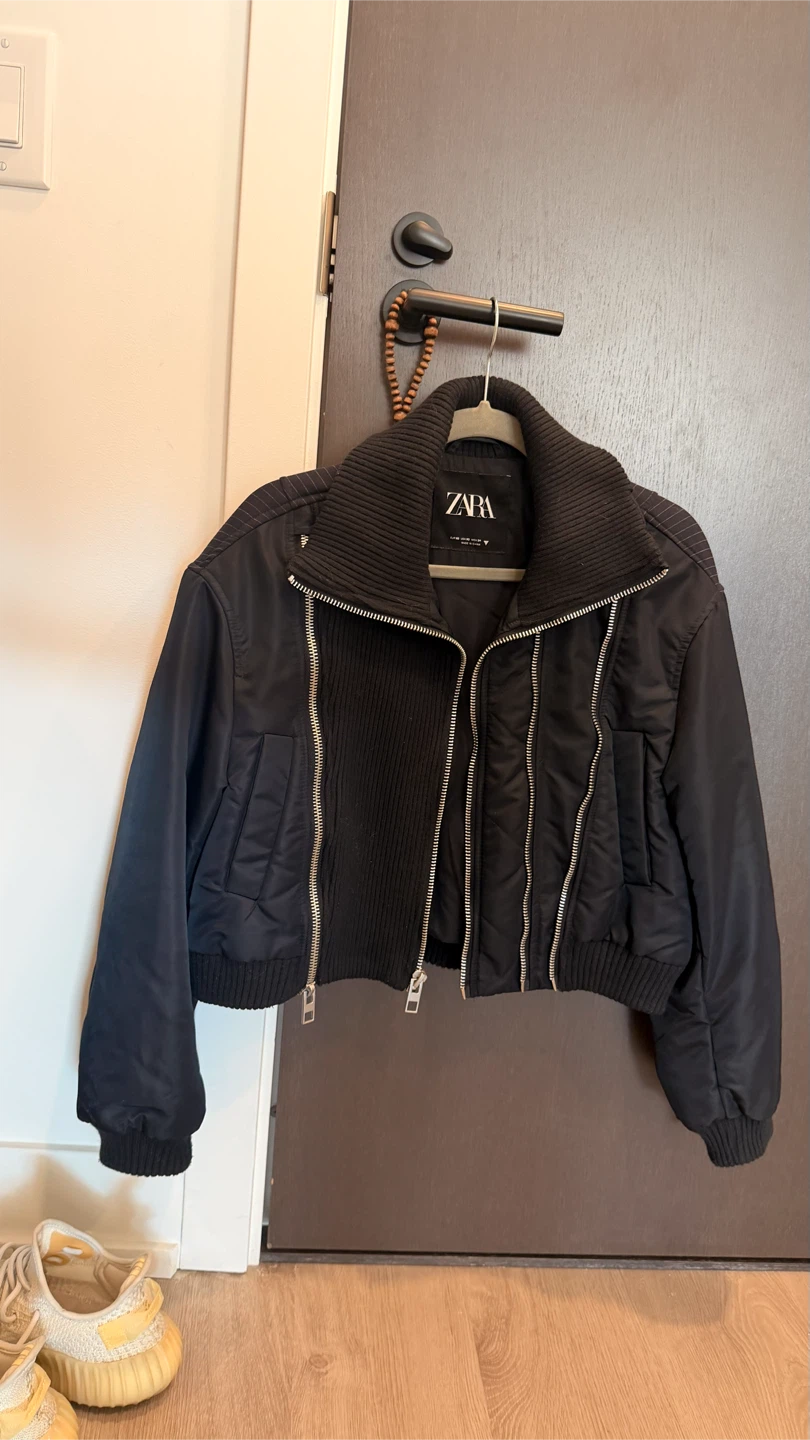 ZARA Black Pinstripe Bomber Jacket