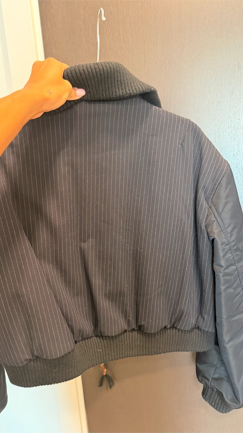 ZARA Black Pinstripe Bomber Jacket - photo 2