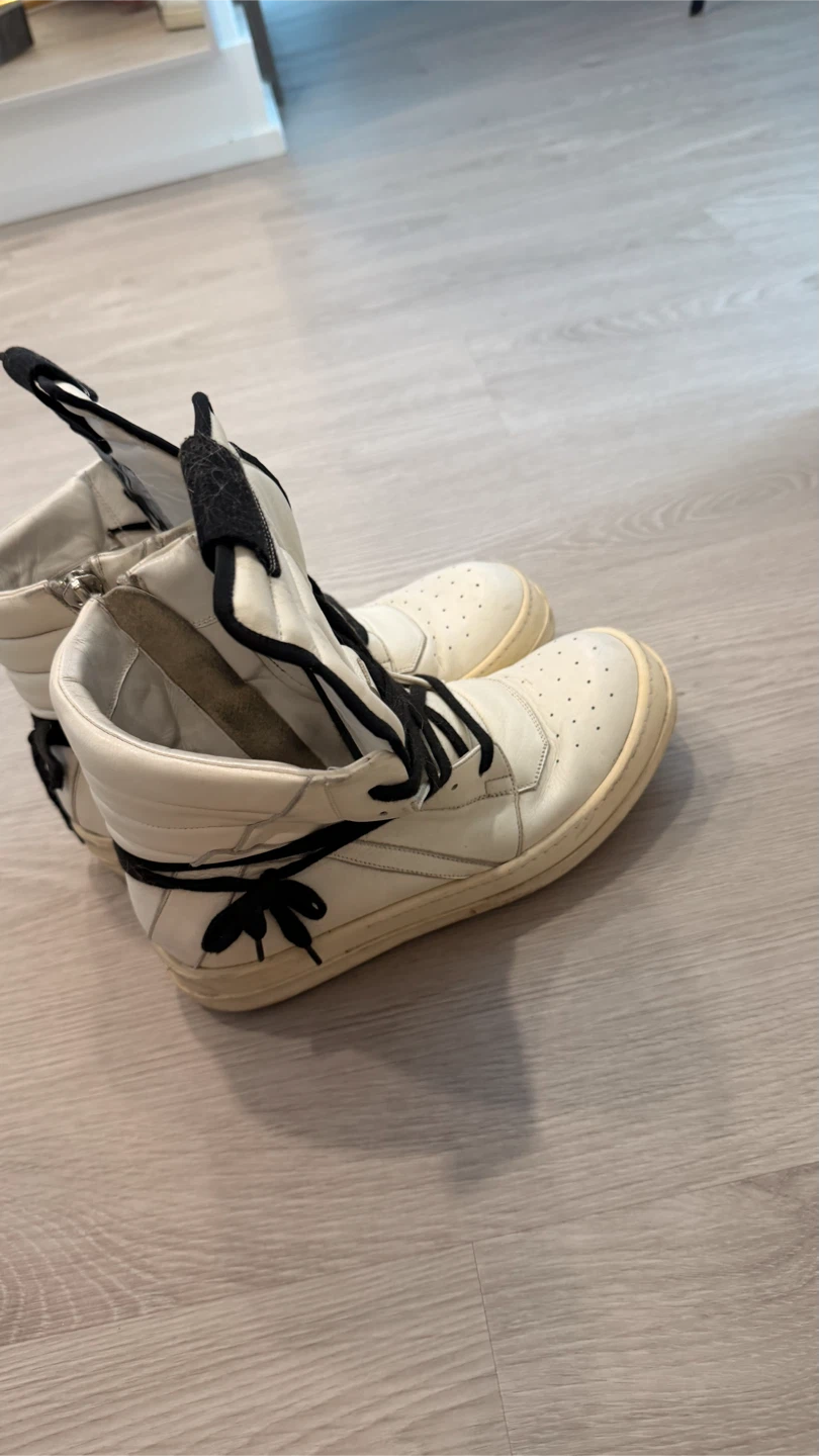 Rick Owens High Top geobasket Sneakers White Leather - photo 4