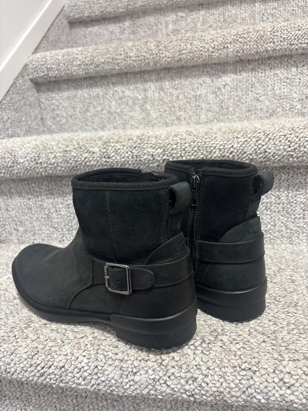 UGG Black Leather Ankle Boots with Zipper