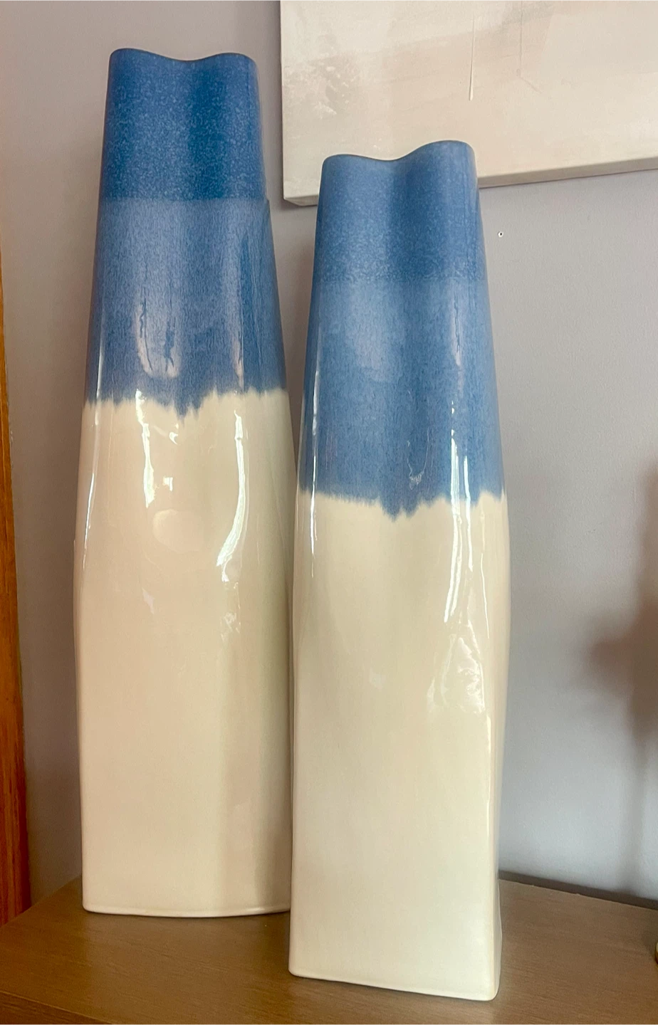 Set of 2 Tall Blue and White Ceramic Vases - photo 2