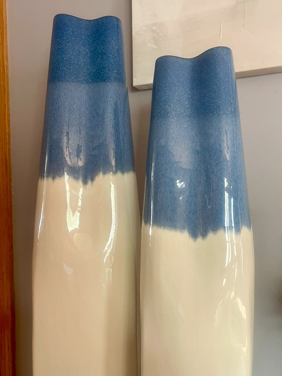 Set of 2 Tall Blue and White Ceramic Vases - photo 3