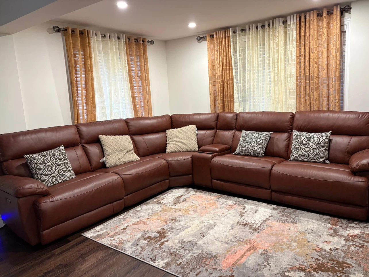 Brown Leather Sectional Sofa with Power Recliners