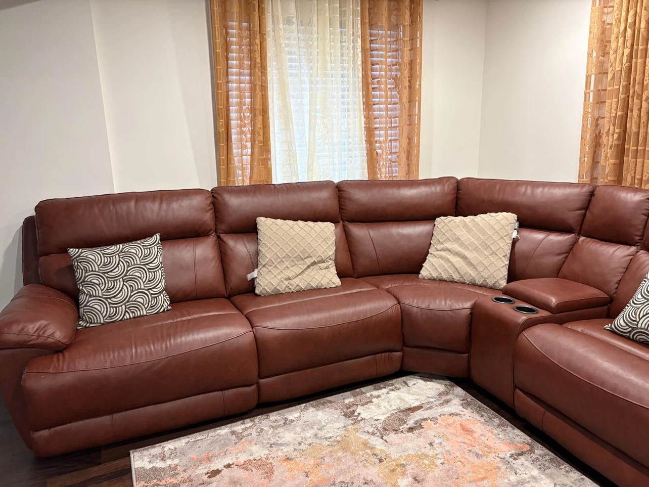 Brown Leather Sectional Sofa with Power Recliners - photo 2