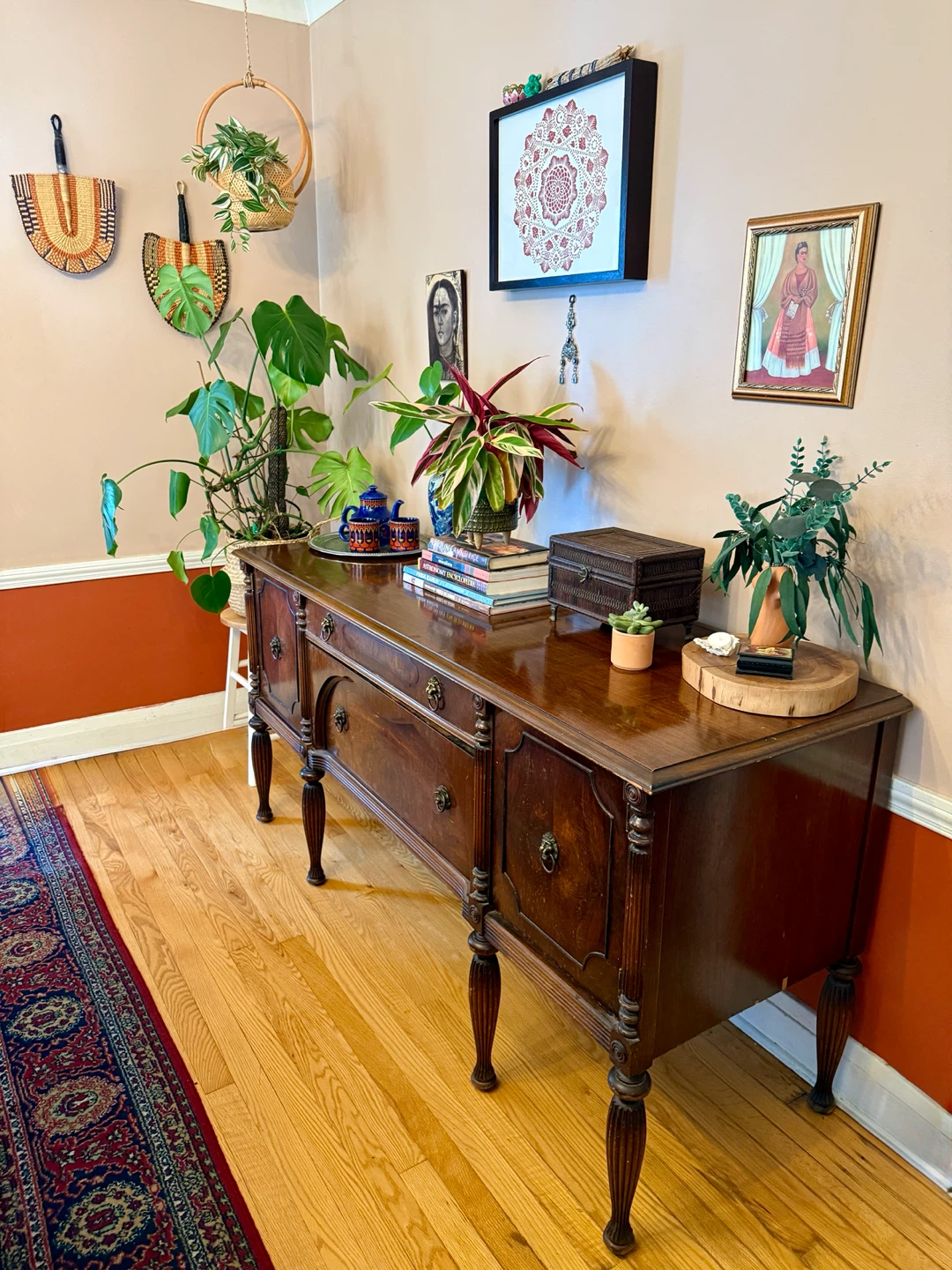 Vintage Jacobean-style buffet table