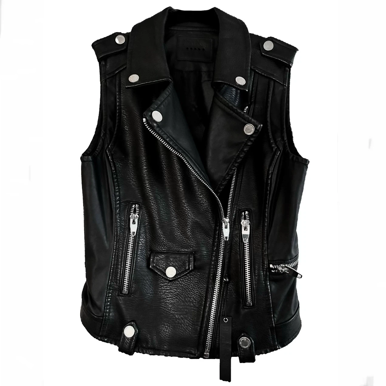 BLANKNYC Black Vegan Faux Leather Moto Vest Women's Size Small