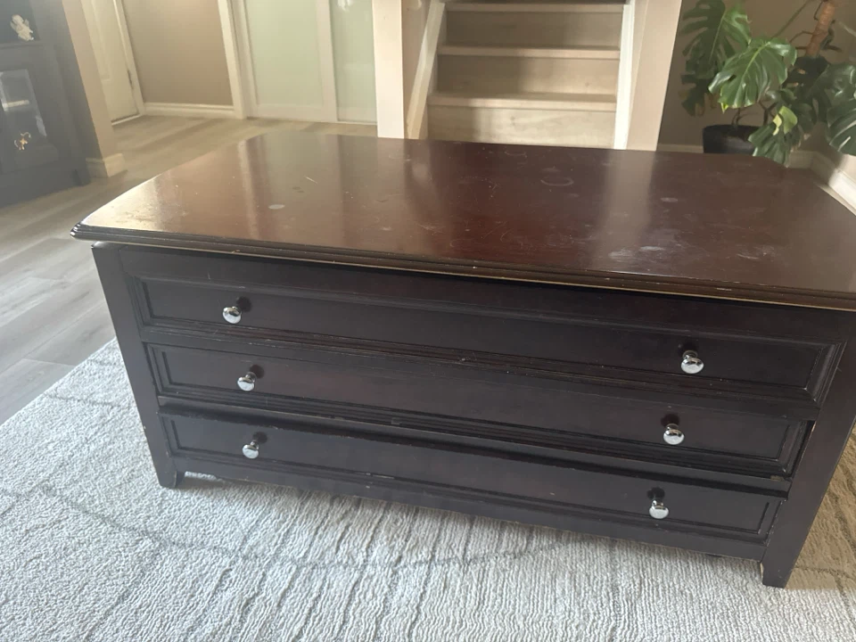 Dark Wood Coffee Table with 3 Drawers