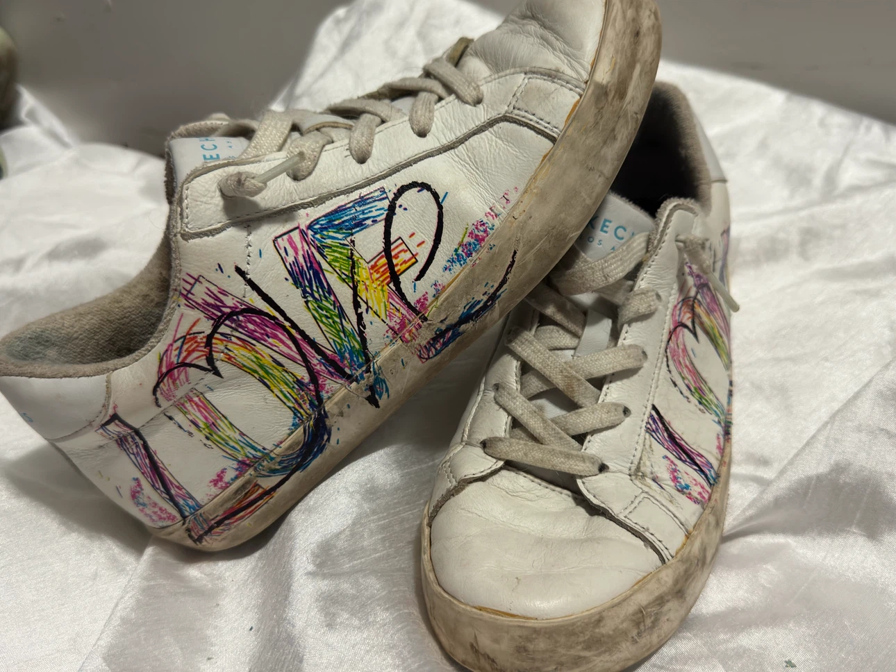 Skechers Women's White Sneakers with Colorful "LOVE" Design