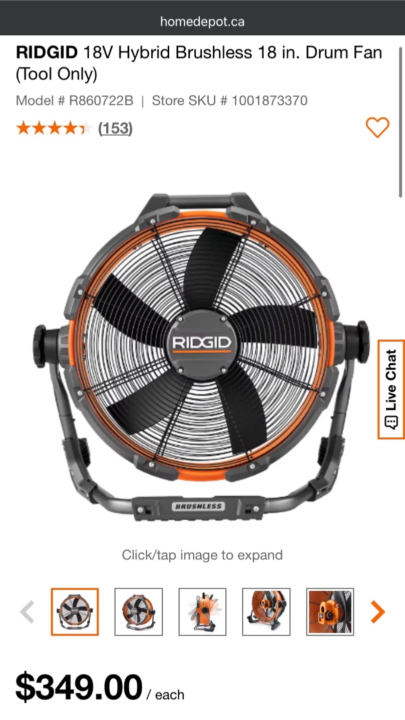 RIDGID 18V Brushless Hybrid 18 in. Drum Fan