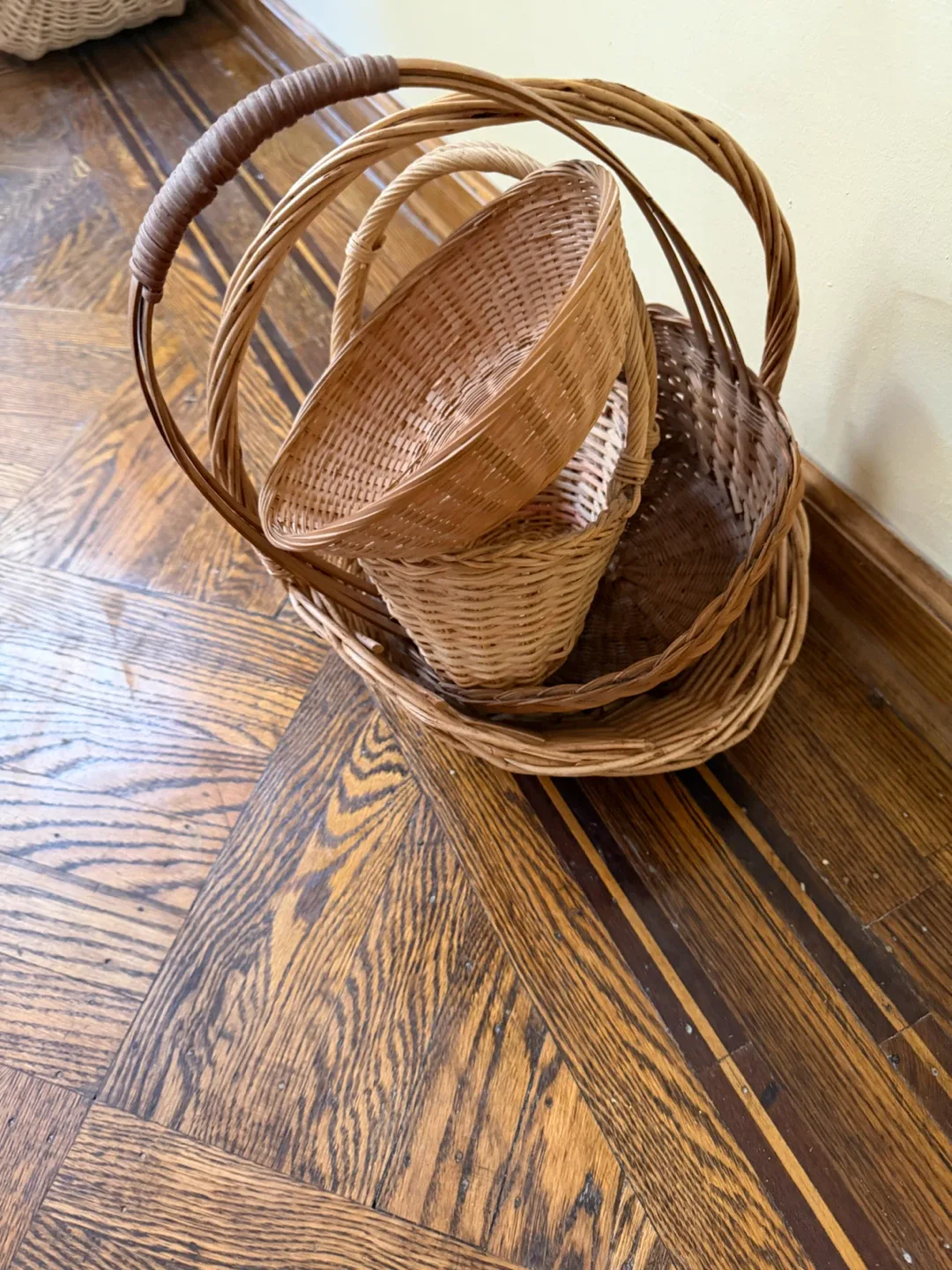 Wicker Baskets with Handles - Set of 3