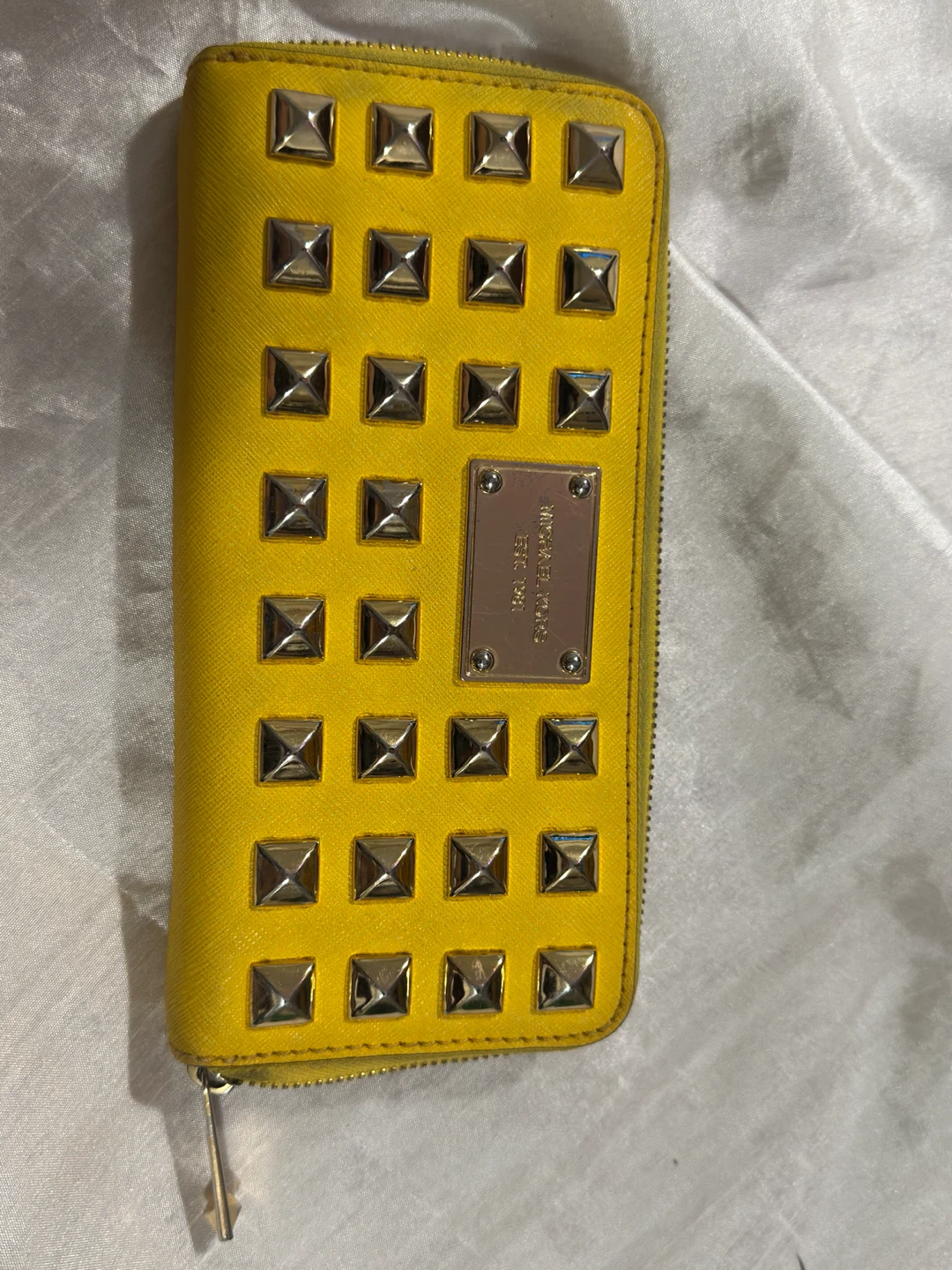 Michael Kors Studded Yellow Zip Around Wallet