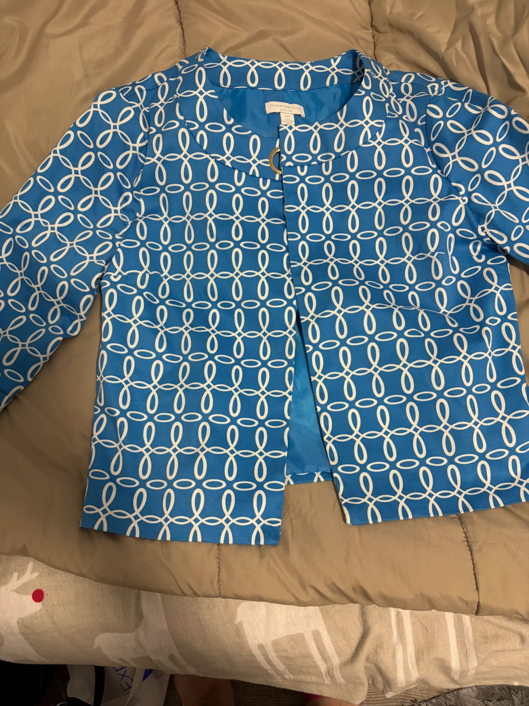 Charter Club Blue Geometric Print Blazer Jacket