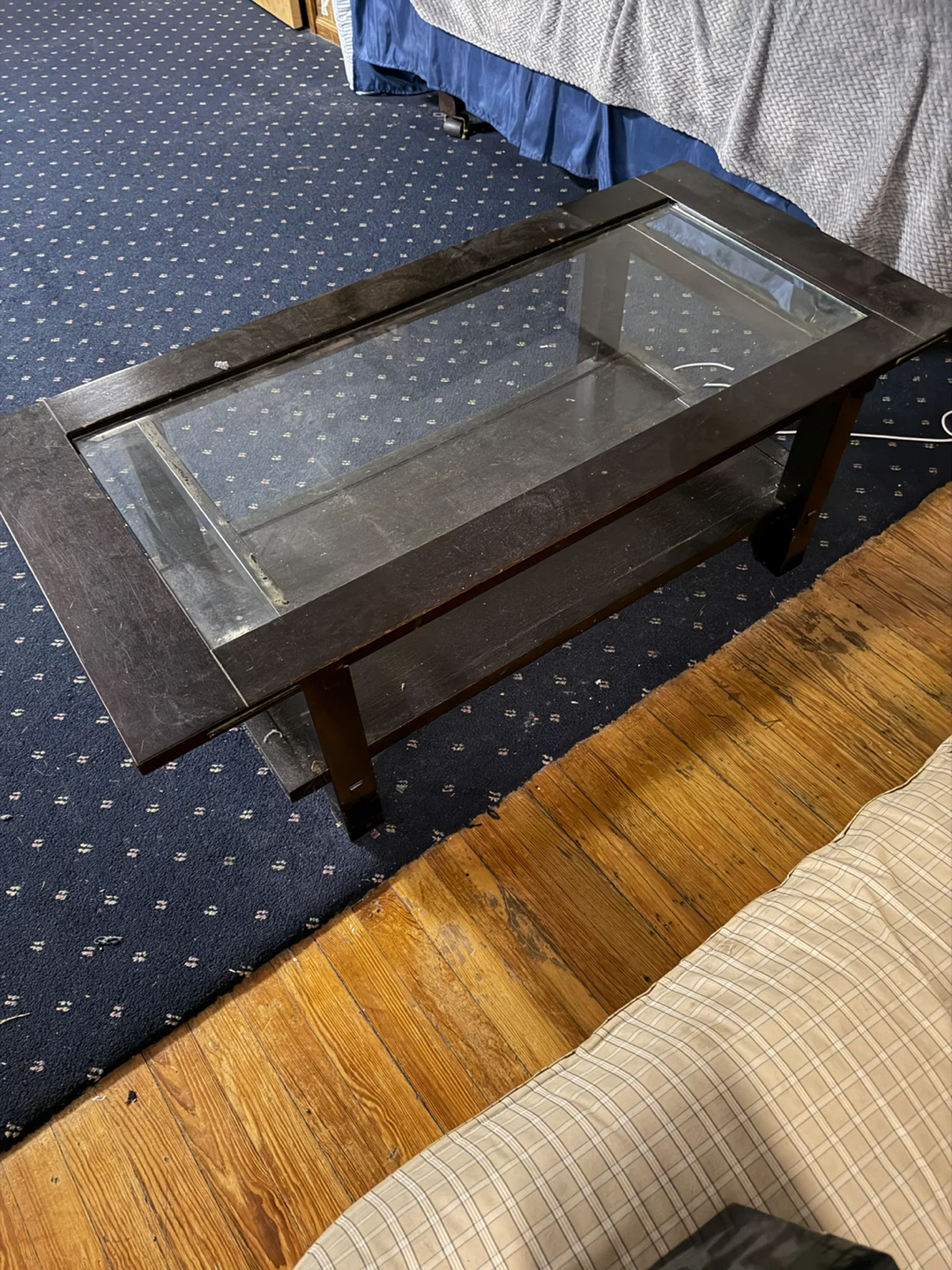 Dark Wood Coffee Table with Glass Top