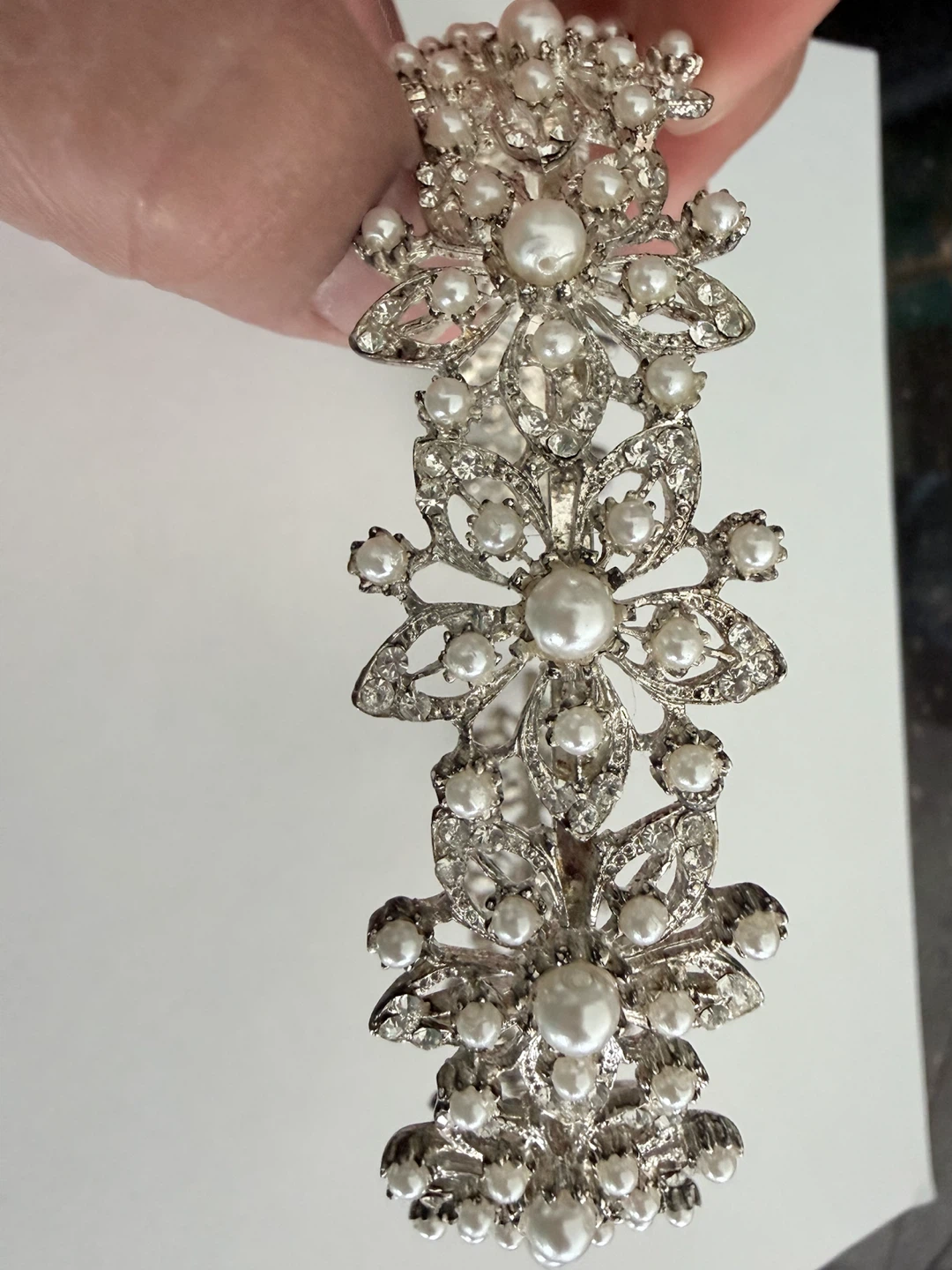 Silver Floral Pearl and Rhinestone Tiara