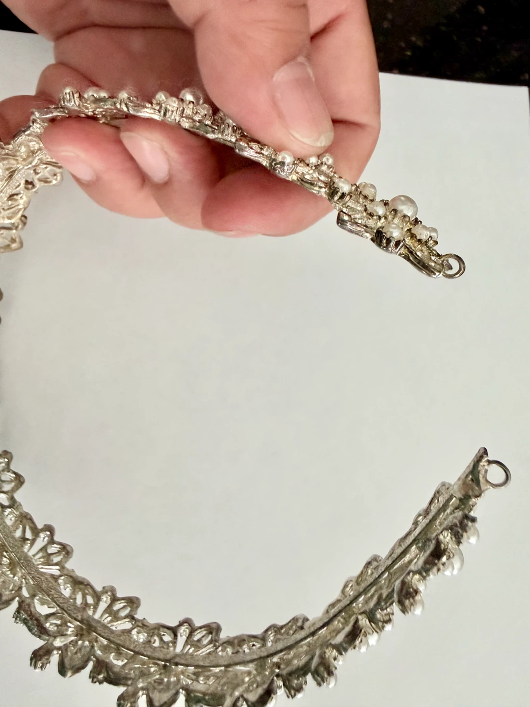 Silver Floral Pearl and Rhinestone Tiara - photo 2