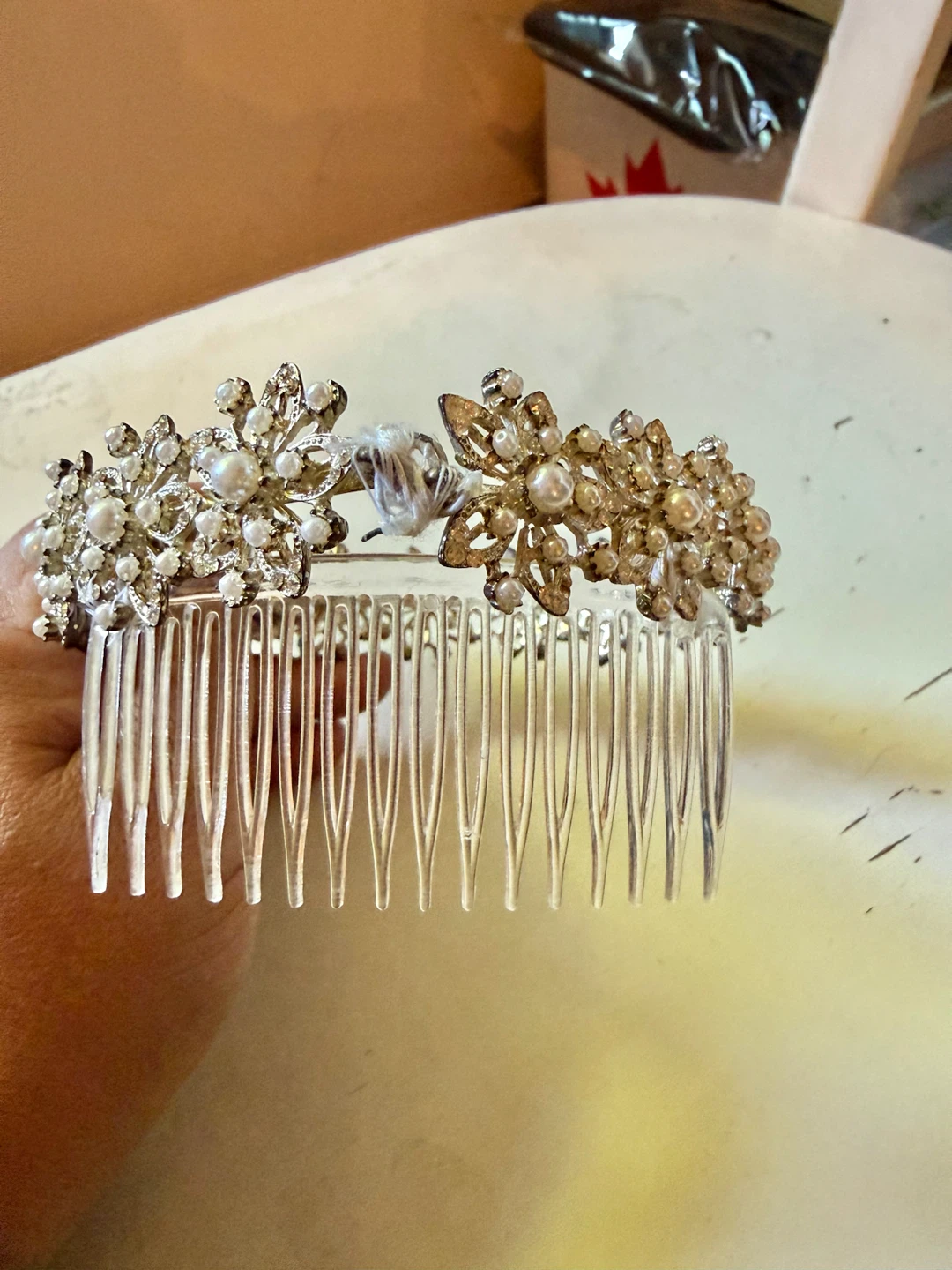Silver Floral Pearl and Rhinestone Tiara - photo 4