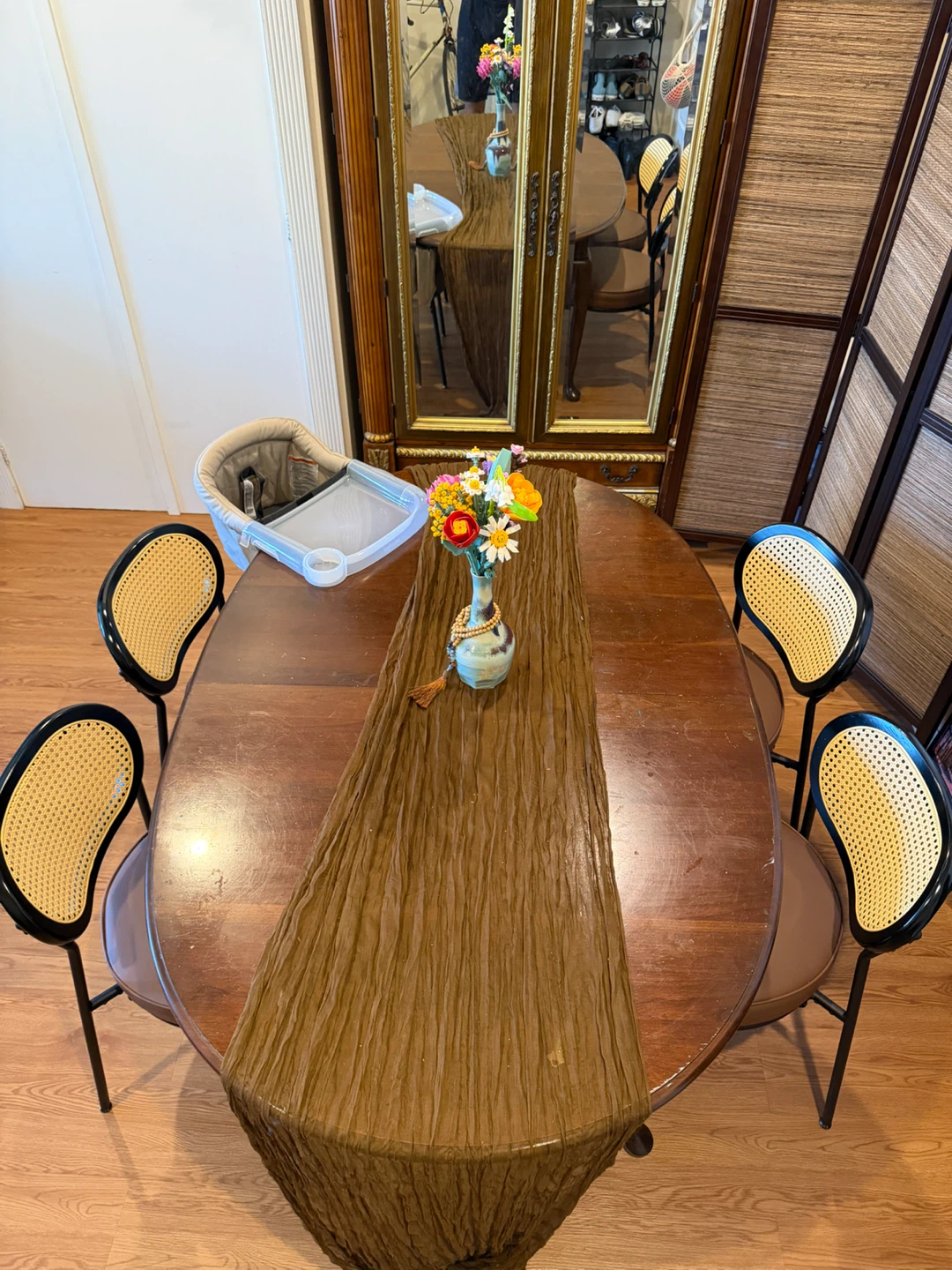 Set of 4 Black Cane Back Dining Chairs Brown Seat - photo 2