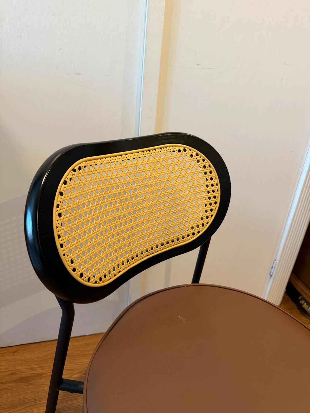 Set of 4 Black Cane Back Dining Chairs Brown Seat - photo 4