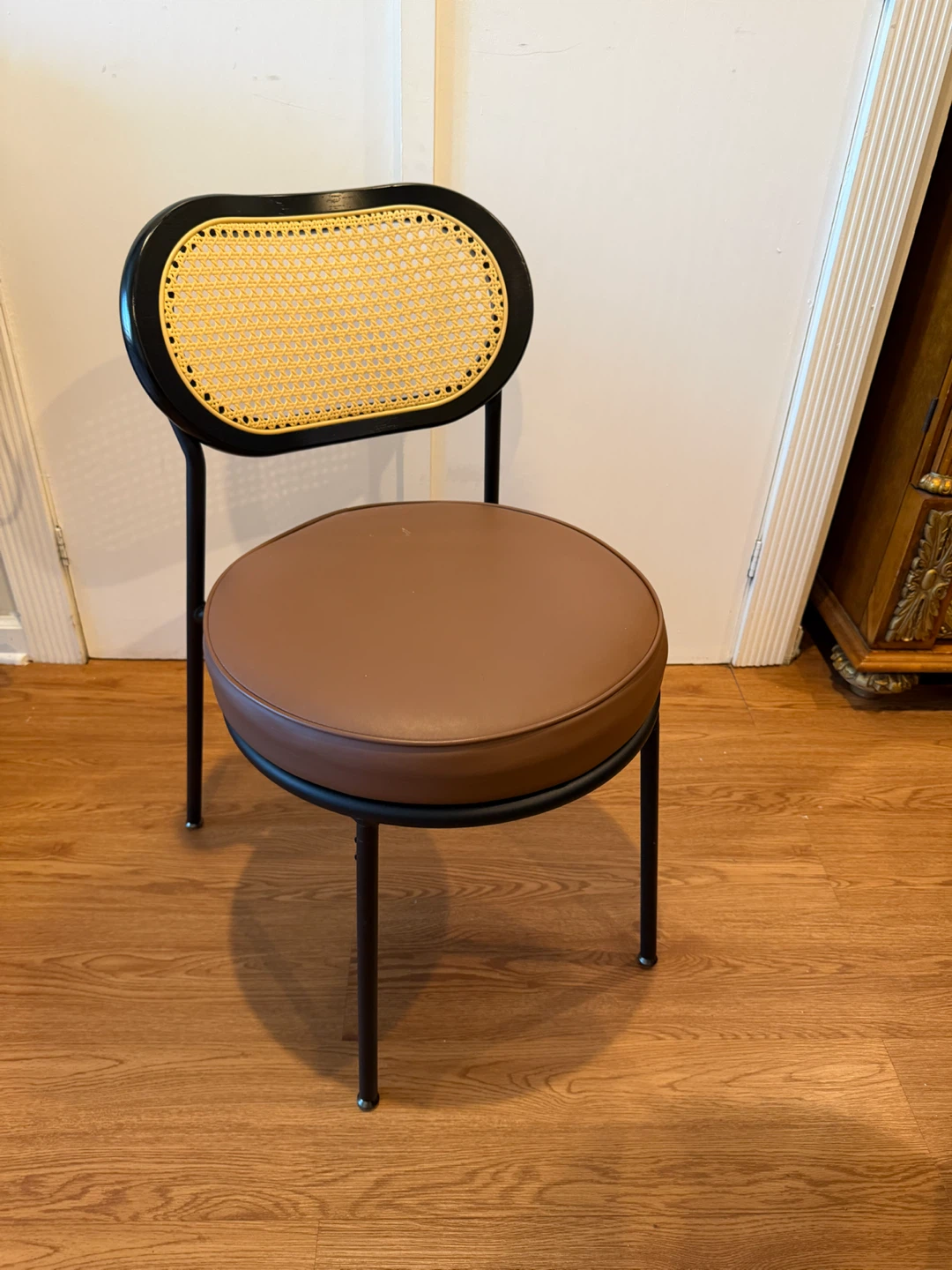 Set of 4 Black Cane Back Dining Chairs Brown Seat - photo 5