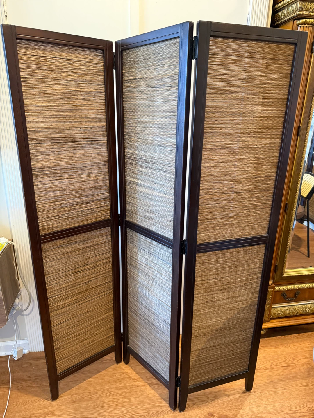 2-Panel Wood and Woven Room Divider Screen