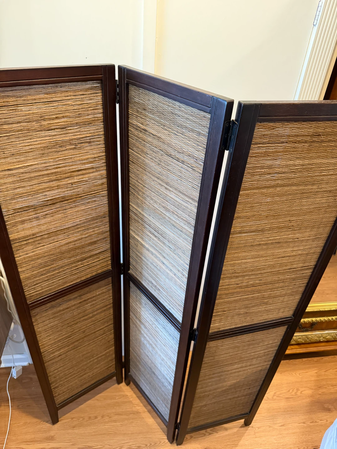 2-Panel Wood and Woven Room Divider Screen - photo 2