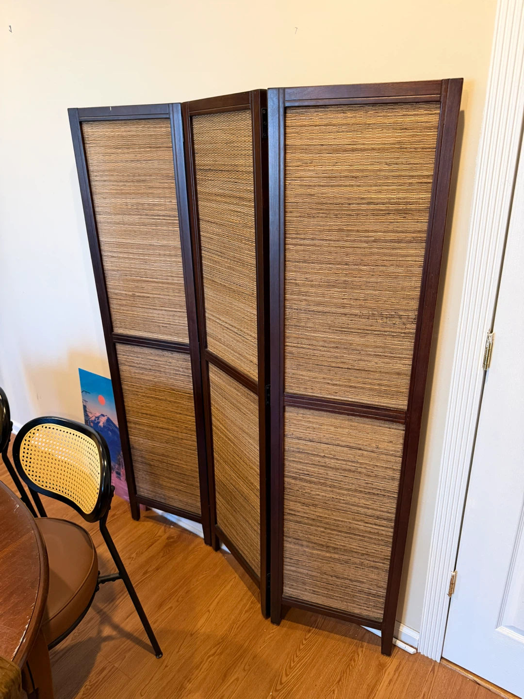 2-Panel Wood and Woven Room Divider Screen - photo 3
