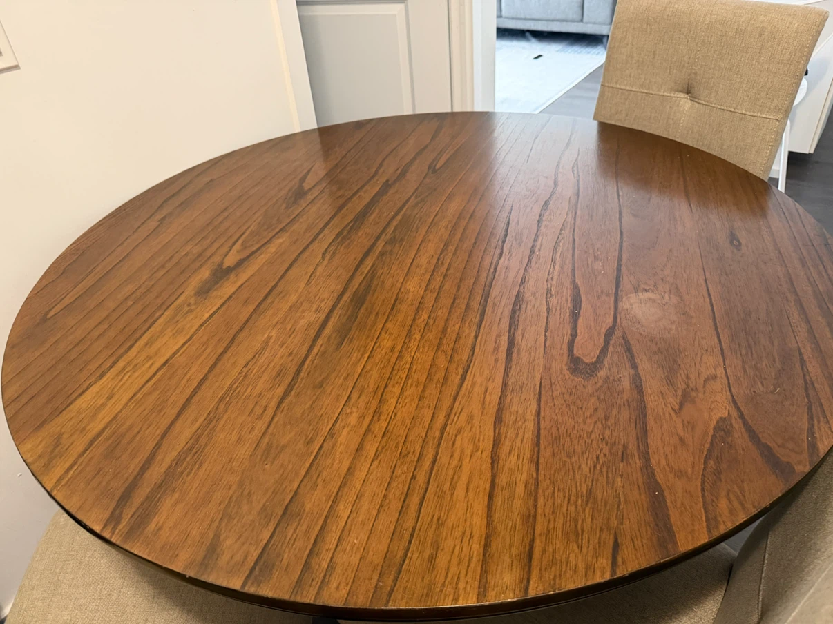Wooden Round Dining Table with 3 Upholstered Chairs
