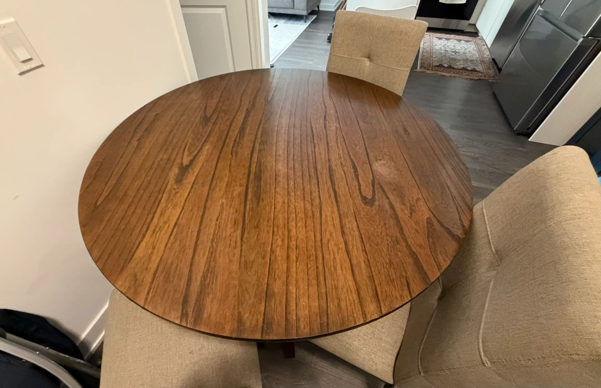 Wooden Round Dining Table with 3 Upholstered Chairs - photo 2