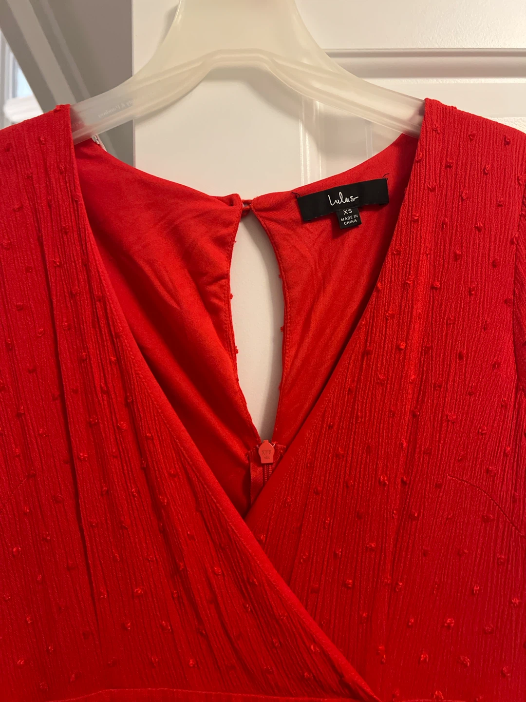Lulus Red Swiss Dot Tiered Wrap Mini Dress - photo 2