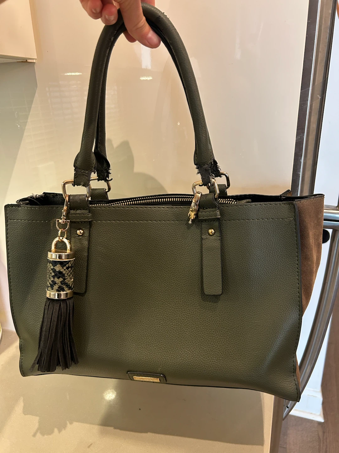 ALDO Green Faux Leather Satchel Handbag with Tassel - photo 3