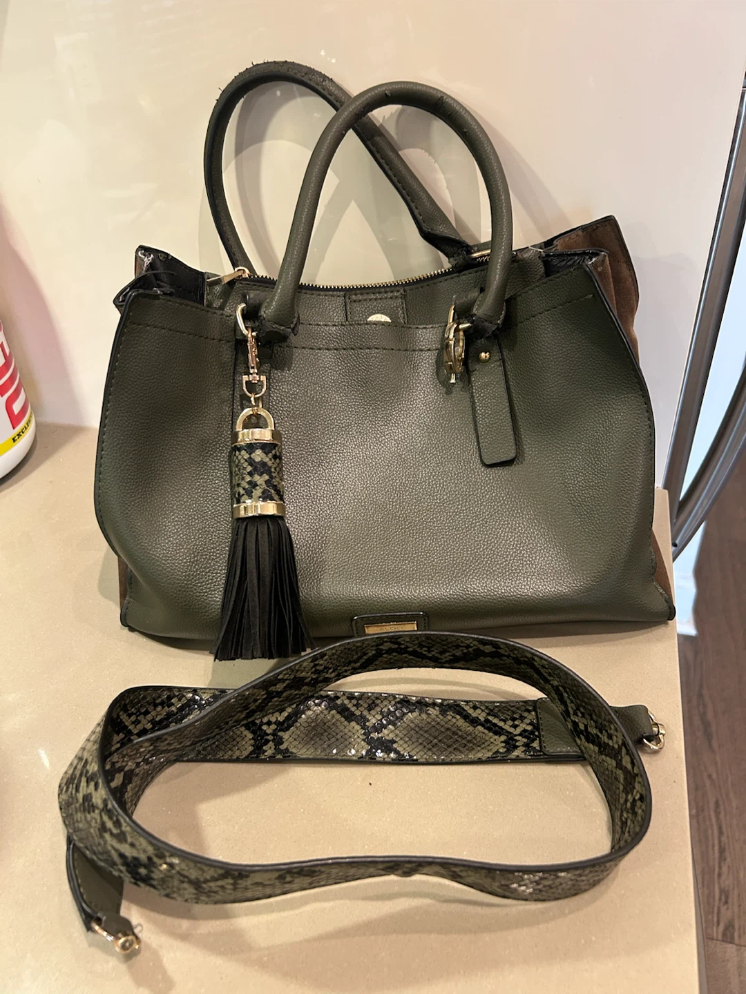 ALDO Green Faux Leather Satchel Handbag with Tassel - photo 4