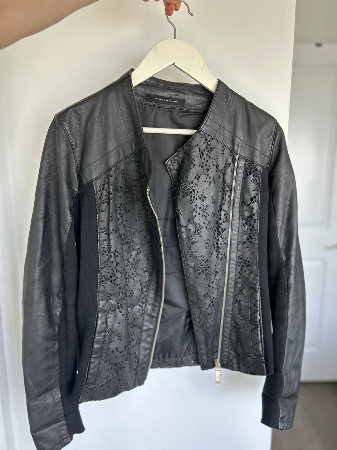 TENAX Black Faux Leather Jacket with Cutout Detail - photo 2