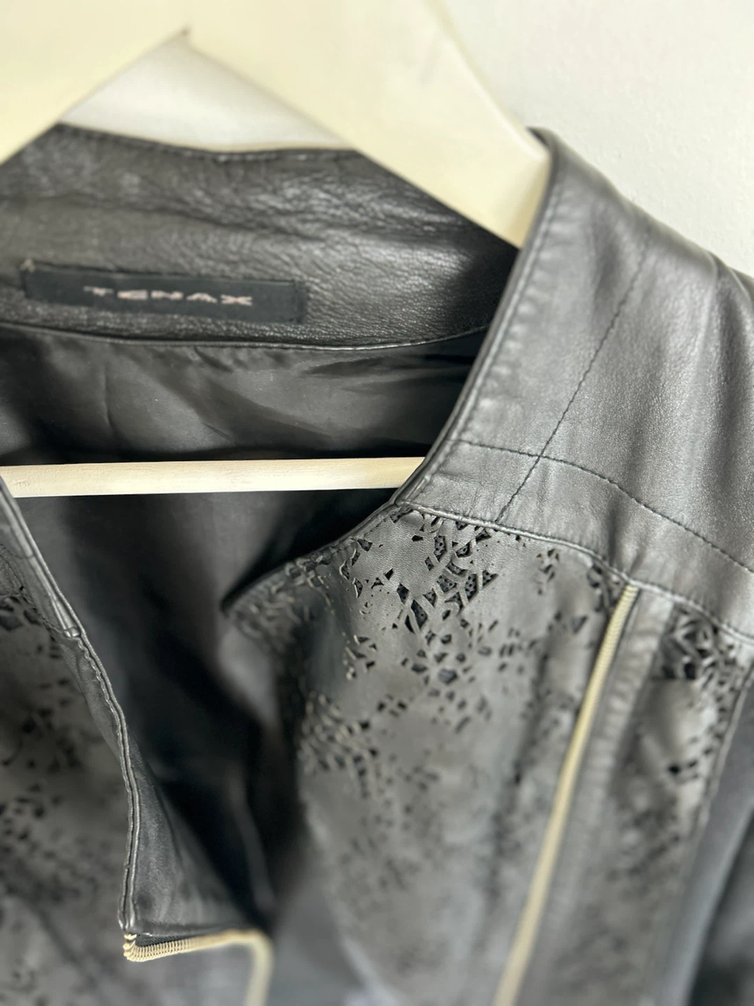 TENAX Black Faux Leather Jacket with Cutout Detail - photo 3